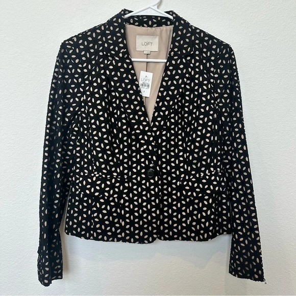 New Ann Taylor Loft‎ Blazer Sz 2 Cotton Black Layered Cutout Button Jacket Lined - Picture 1 of 11
